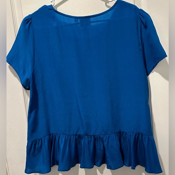 Anthropologie | HD in Paris Short Sleeve Silk Ruffle & Peplum Top Peacock Blue - Picture 5 of 6
